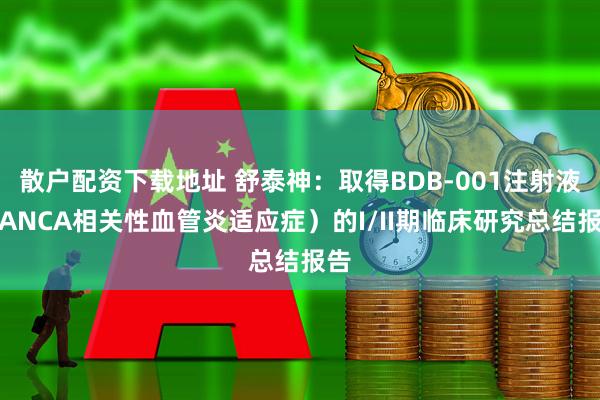 散户配资下载地址 舒泰神：取得BDB-001注射液（ANCA相关性血管炎适应症）的I/II期临床研究总结报告